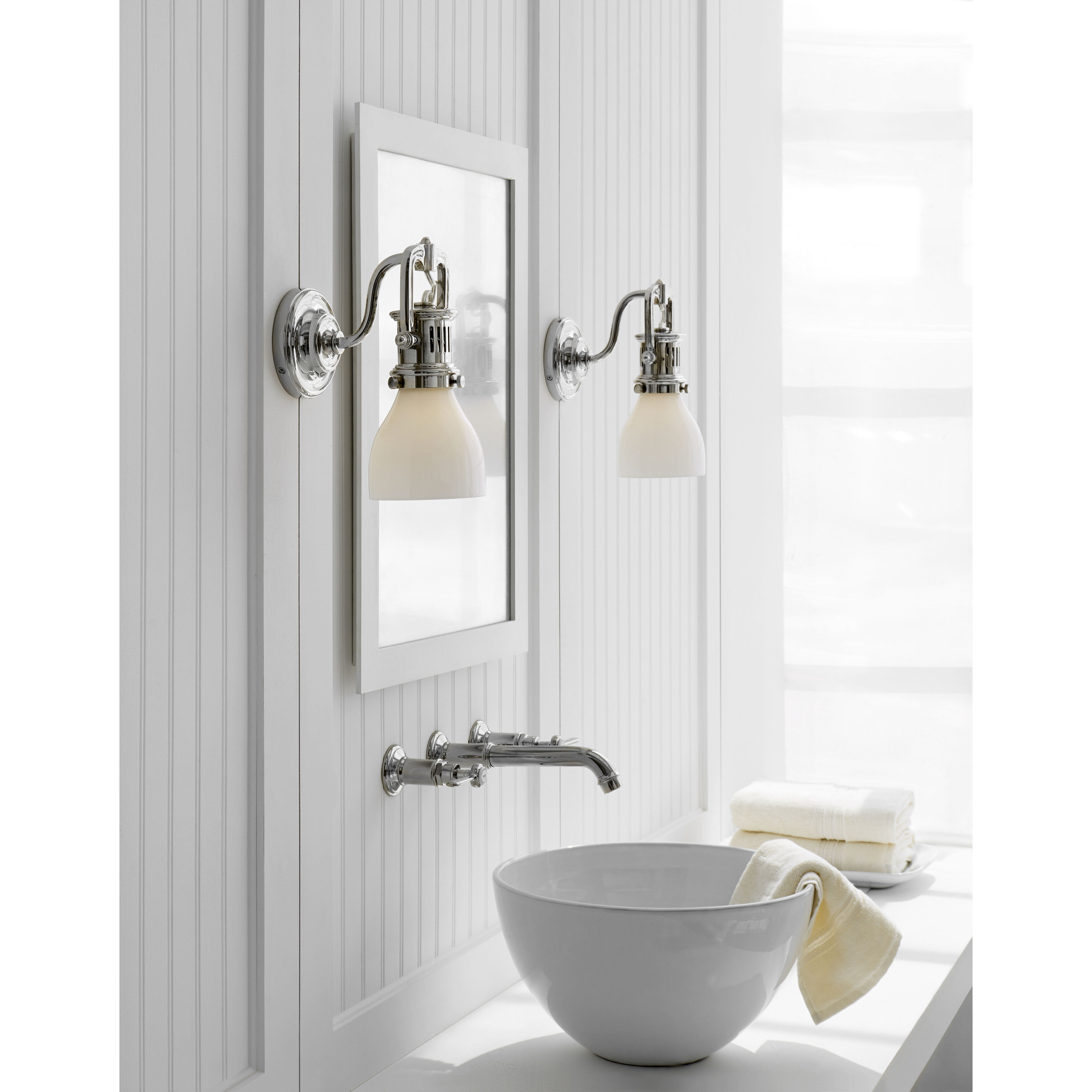 Chapman & Myers Yoke 1 Light 5 inch Polished Nickel Suspended Bath Sconce Wall Light in White Glass