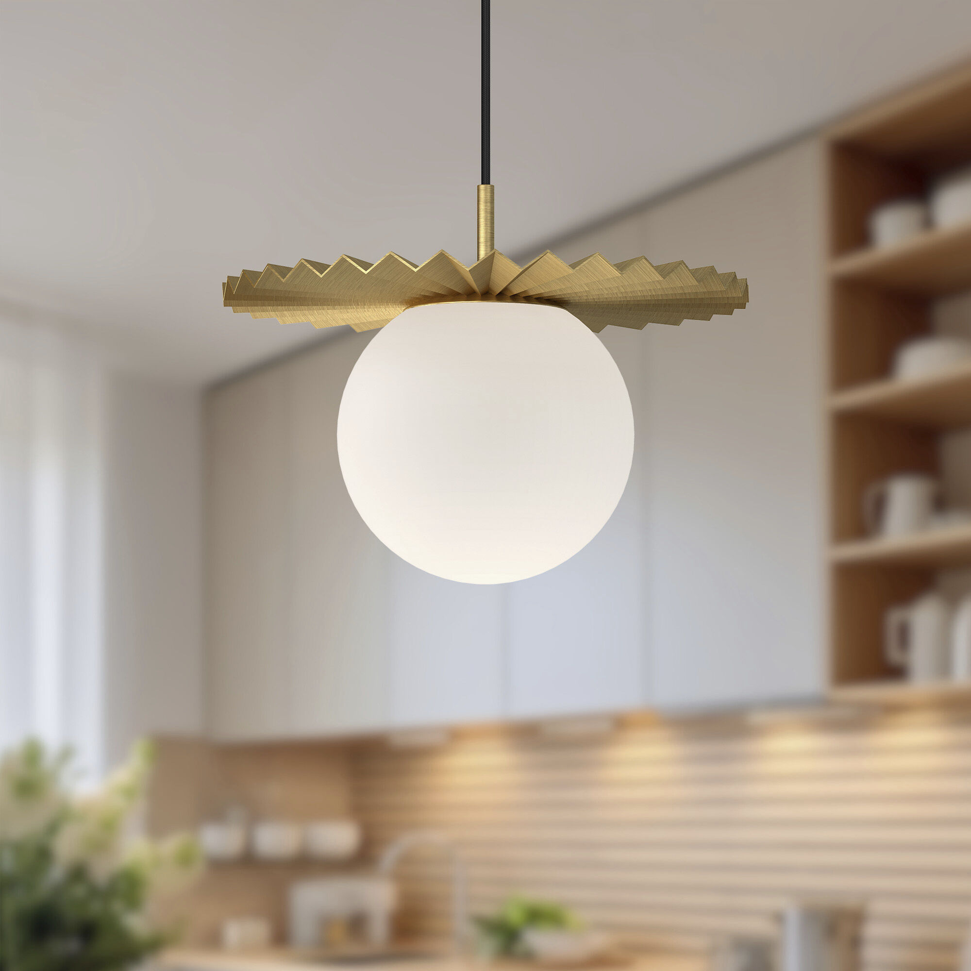Alora Mood Plume 1 Light 13.88 inch Brushed Gold/Opal Matte Glass Pendant Ceiling Light