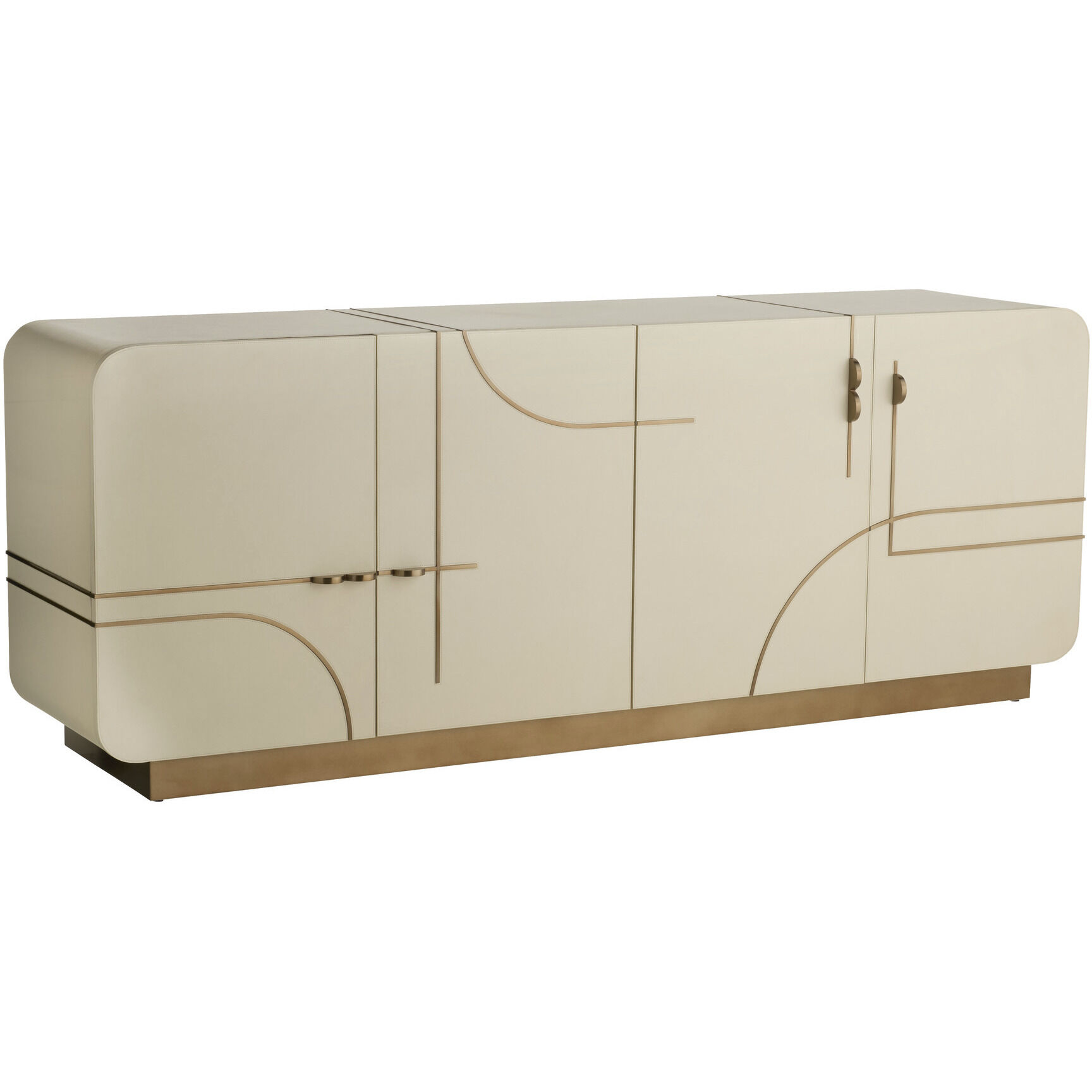 Montevito 84.5 inch Ivory and Antique Brass with Satin Walnut Credenza