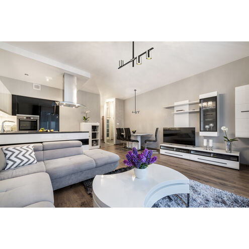 Calumet 3 Light 32 inch Matte Black and Polished Nickel Linear Chandelier Ceiling Light