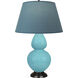 Double Gourd 31 inch 150.00 watt Egg Blue Glazed Ceramic with Deep Patina Bronze Table Lamp Portable Light in Bright Blue with Gray