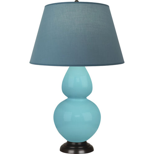 Double Gourd 31 inch 150.00 watt Egg Blue Glazed Ceramic with Deep Patina Bronze Table Lamp Portable Light in Bright Blue with Gray