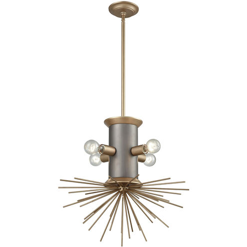 Lucy Spike 4 Light 21 inch Antique Gold with Weathered Zinc Chandelier Ceiling Light