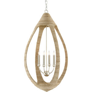 Menorca 4 Light 20 inch Natural Abaca Rope/Silver Leaf/Smokewood Chandelier Ceiling Light