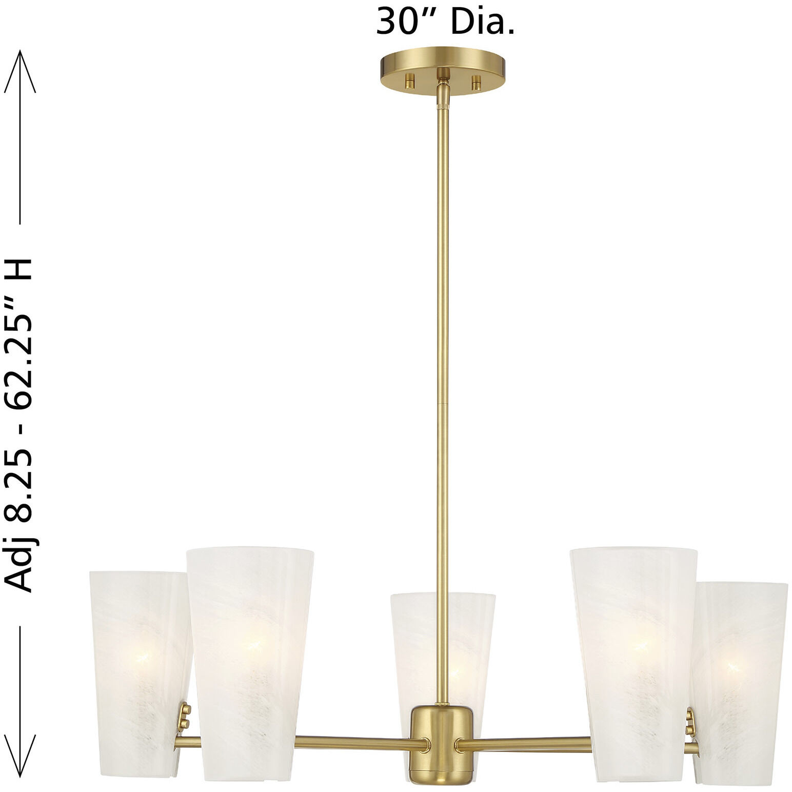 Mid-Century Modern 5 Light 30 inch Natural Brass Chandelier Ceiling Light