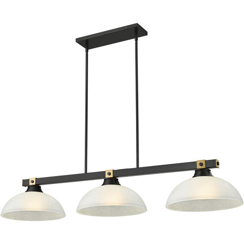 Bronte 3 Light 52.25 inch Matte Black and Rubbed Brass Billiard Light Ceiling Light in White Linen Glass