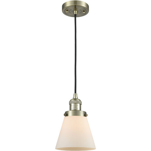 Franklin Restoration Cone 1 Light 6 inch Antique Brass Mini Pendant Ceiling Light in Incandescent, Matte White, Franklin Restoration