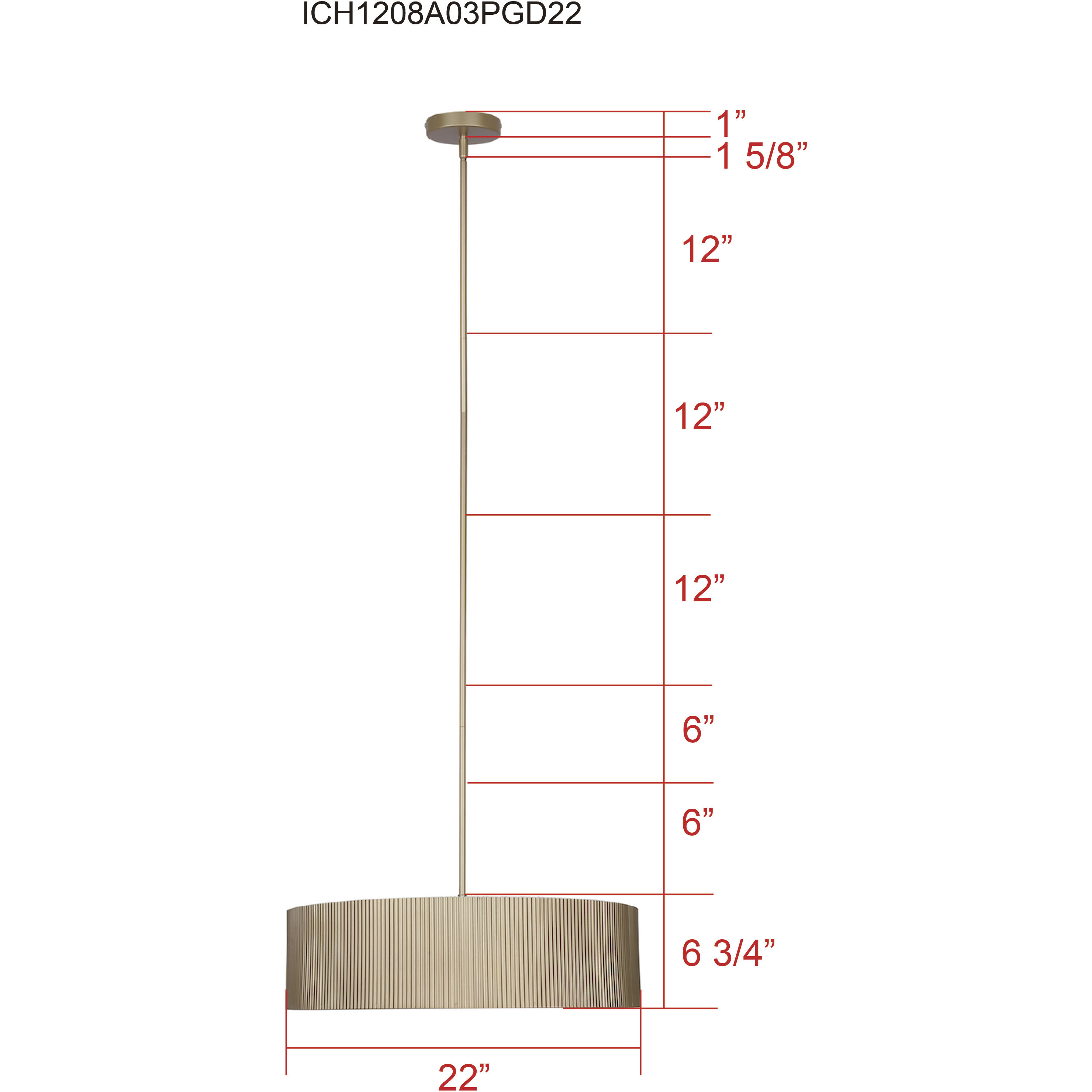 Scarlett 3 Light 22 inch Gold Chandelier Ceiling Light