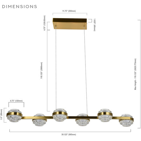 Milano Series Linear Chandelier Ceiling Light in Antique Brass, Artisan Collection