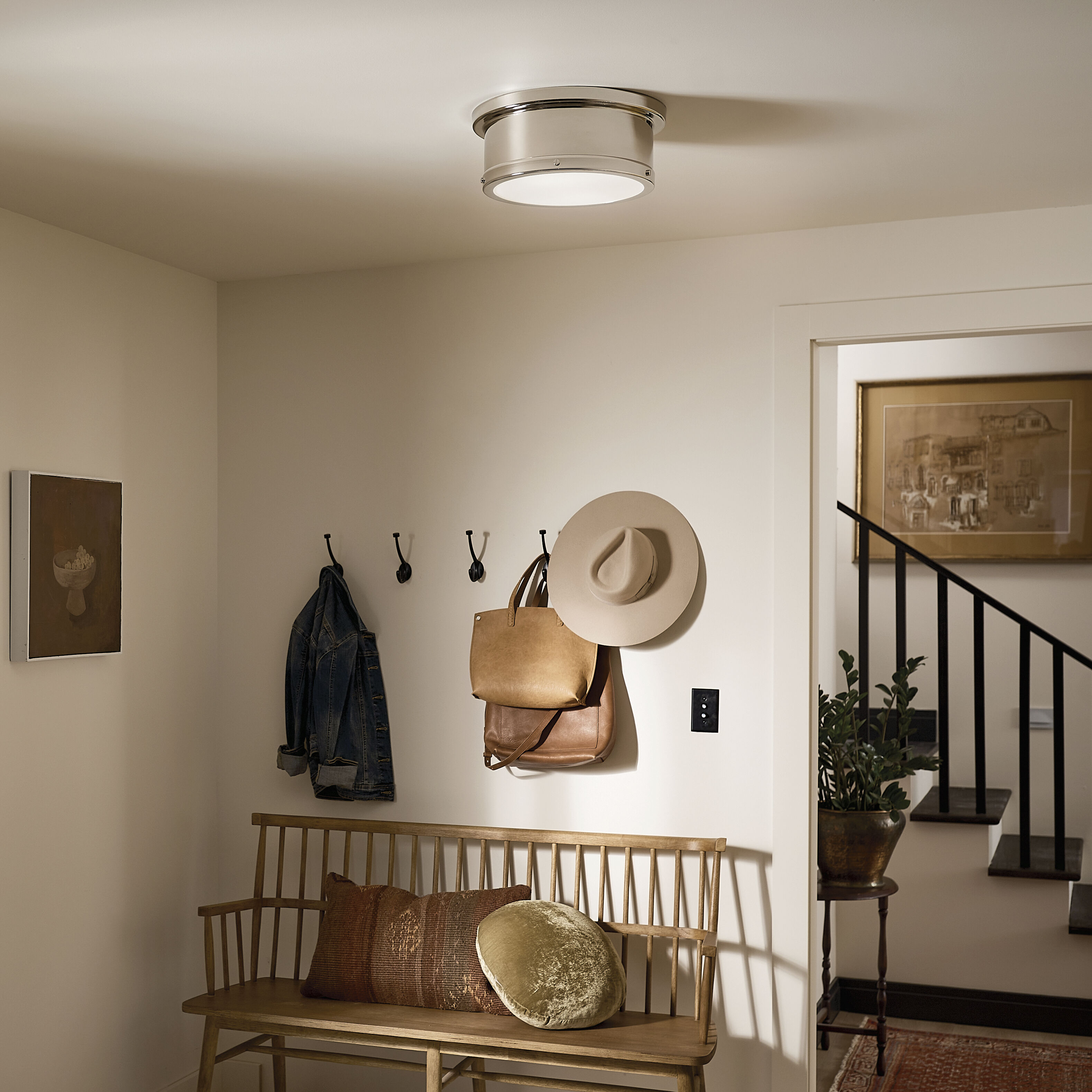 Serca 2 Light 14.25 inch Polished Nickel Flush Mount Ceiling Light