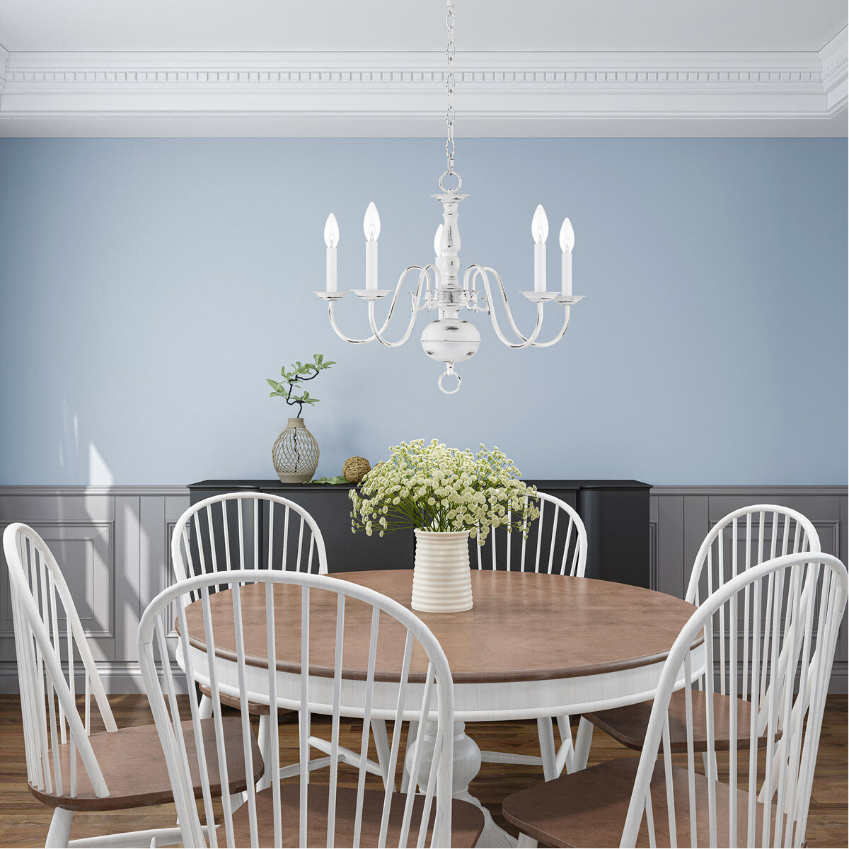 Williamsburgh 5 Light 24 inch Antique White Chandelier Ceiling Light