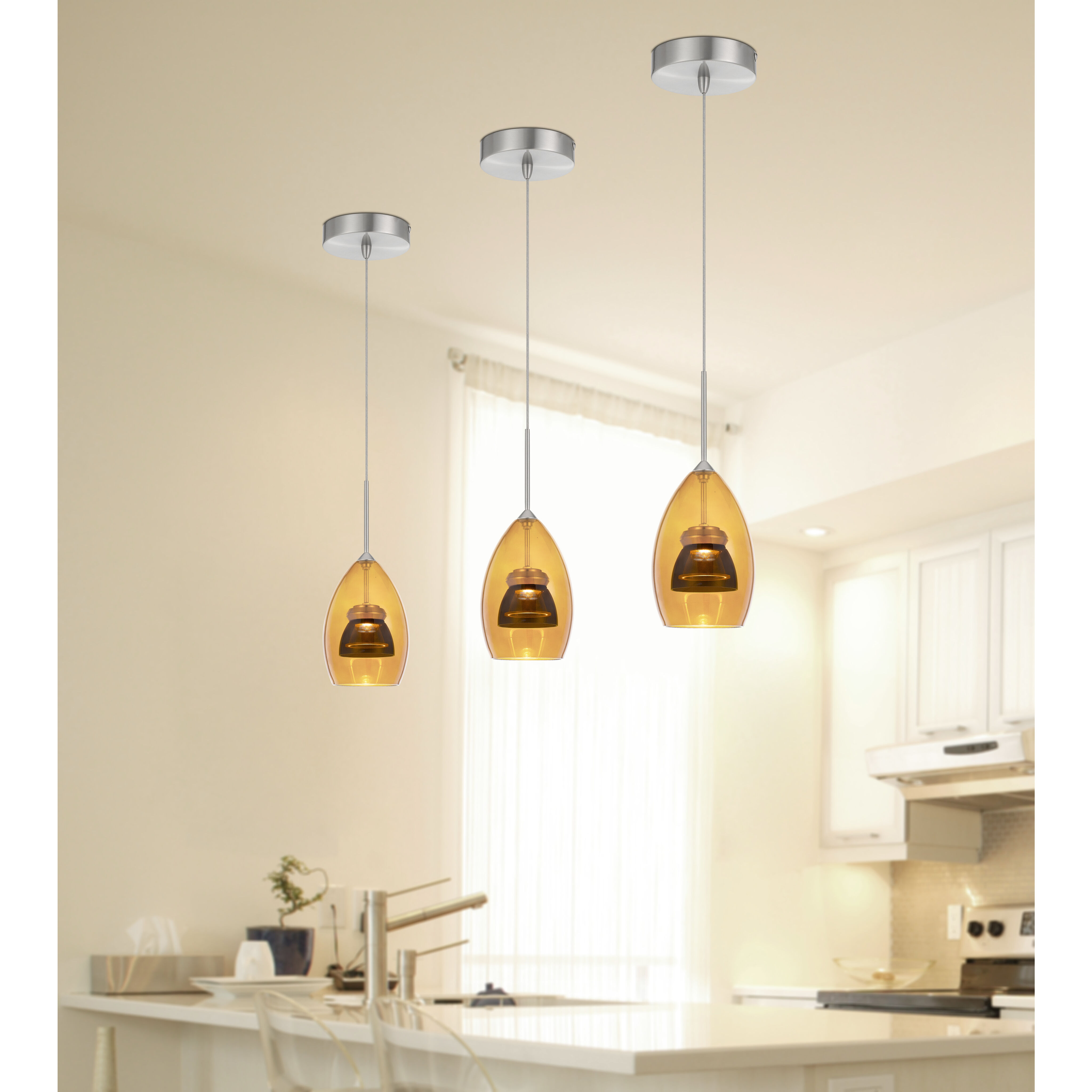 Double Glass LED 4 inch Amber/Smoke Mini Pendant Ceiling Light