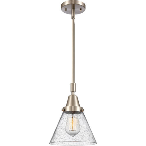 Franklin Restoration Large Cone LED 8 inch Brushed Satin Nickel Mini Pendant Ceiling Light in Seedy Glass