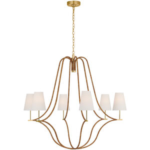 Chapman & Myers Biscayne LED 45.75 inch Antique-Burnished Brass and Natural Rattan Wrapped Chandelier Ceiling Light, Extra Large