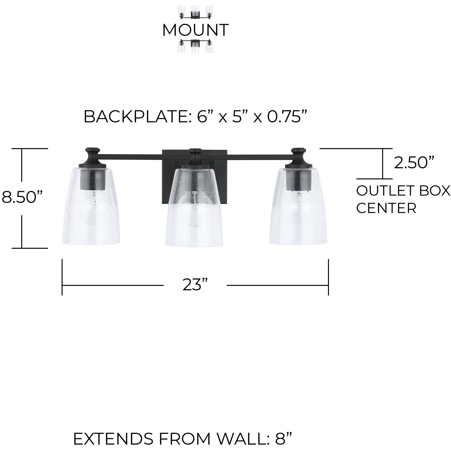 Myles 3 Light 23 inch Matte Black Vanity Light Wall Light