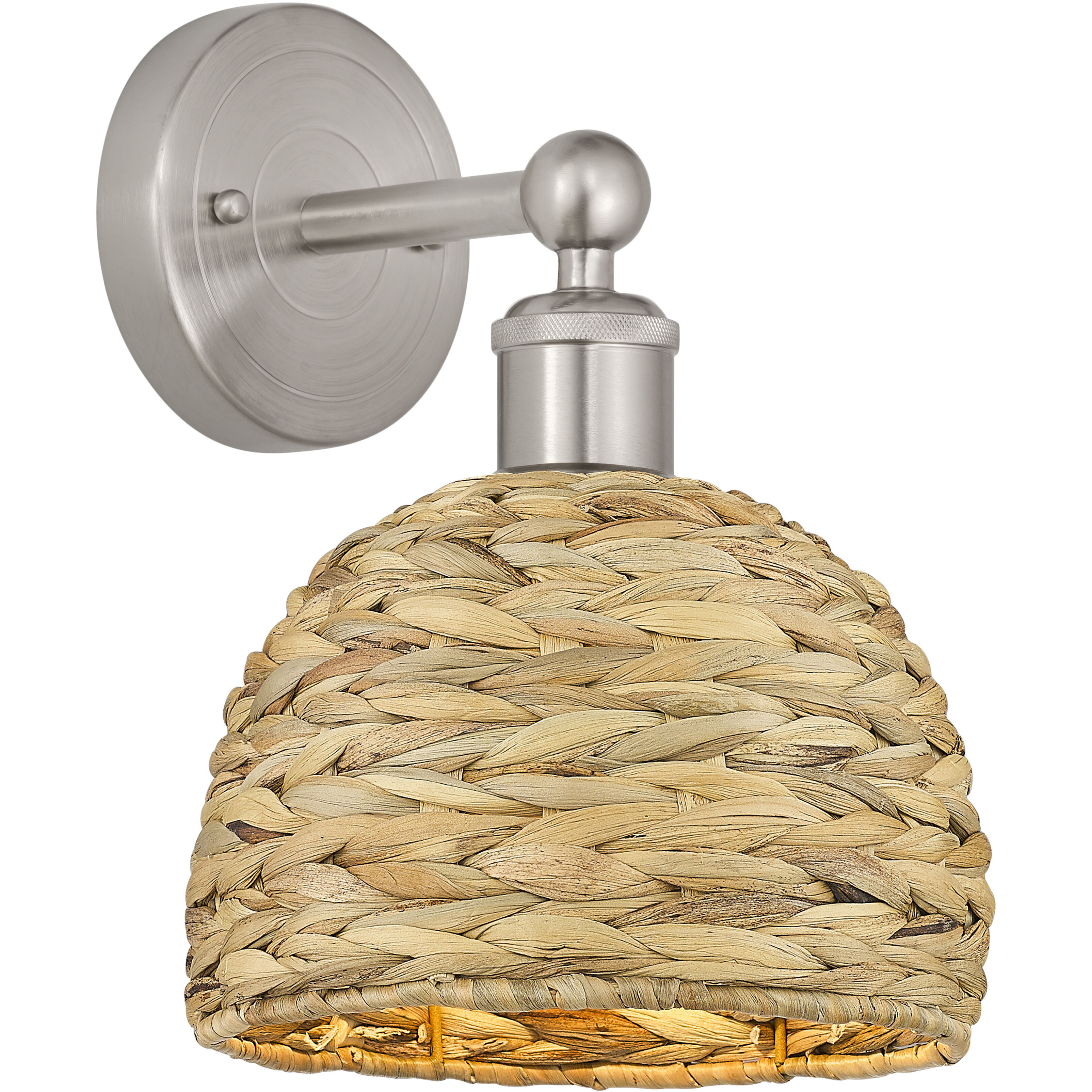Edison Woven Rattan Armed Sconce Wall Light in Brushed Satin Nickel