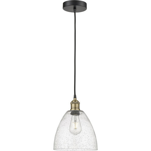 Edison Dome 1 Light 9 inch Black Antique Brass Mini Pendant Ceiling Light in Seedy Glass