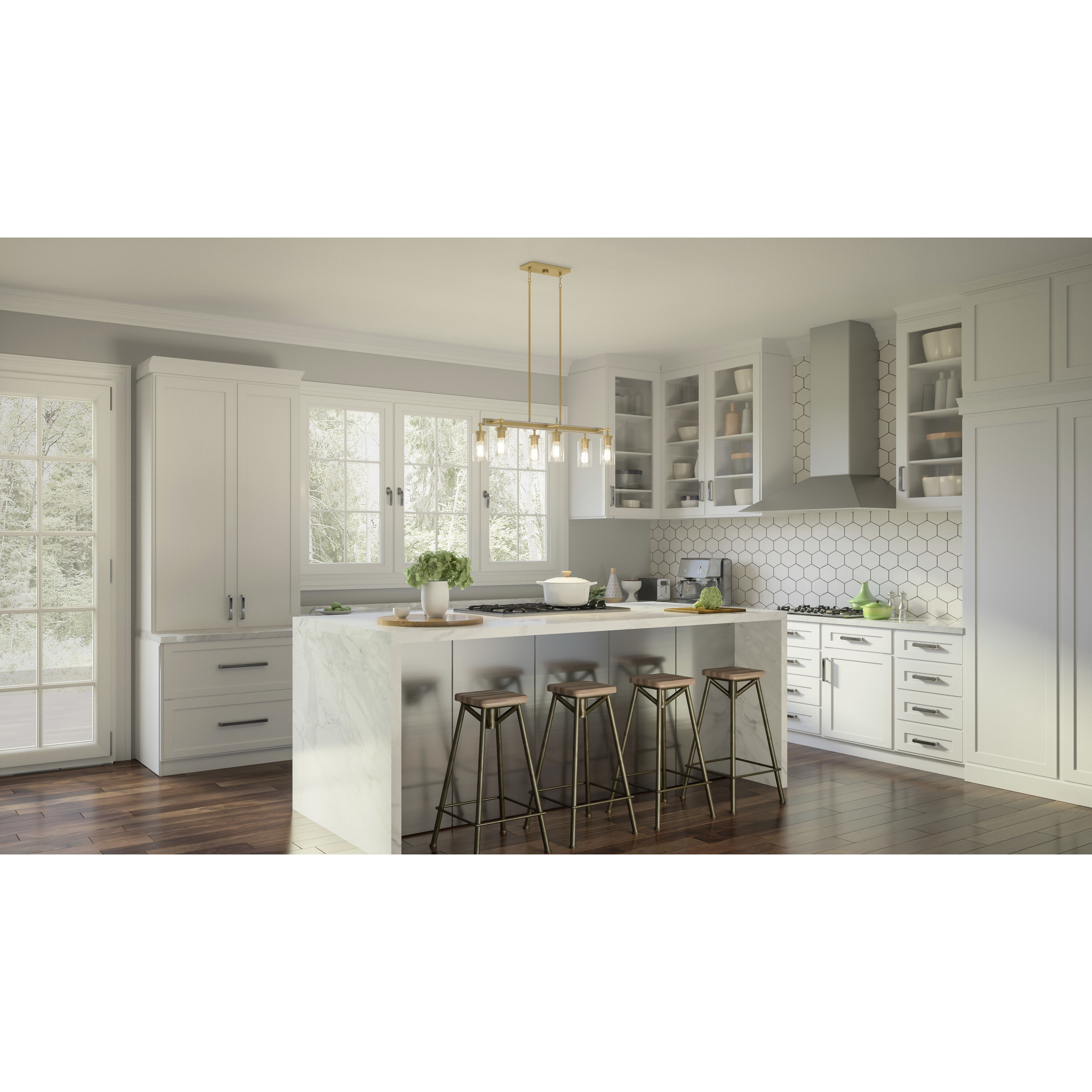 Kelleher 6 Light 34 inch Nouveau Painted Weathered Brass Island Light Ceiling Light