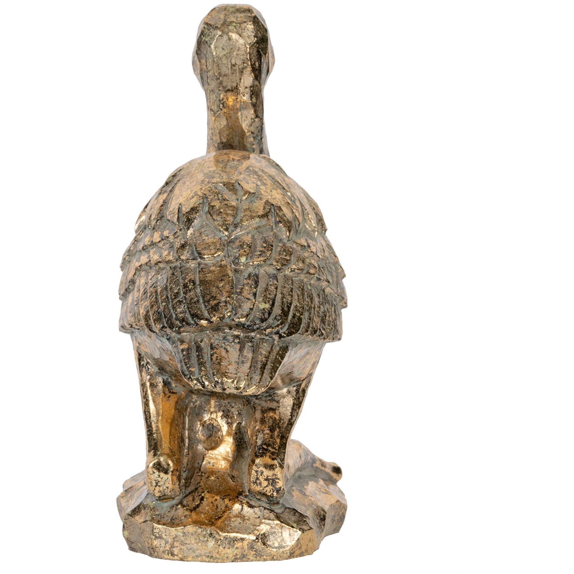 Kneeling Crane Antique Gold Figurine