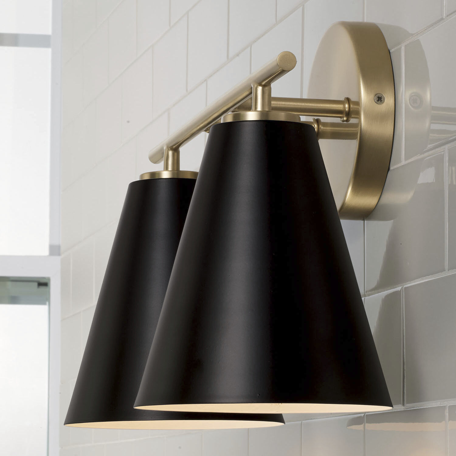 Charlie 2 Light 15 inch Matte Brass Vanity Light Wall Light in Matte Black with White Interior