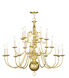 Williamsburgh 20 Light 36 inch Polished Brass Chandelier Ceiling Light