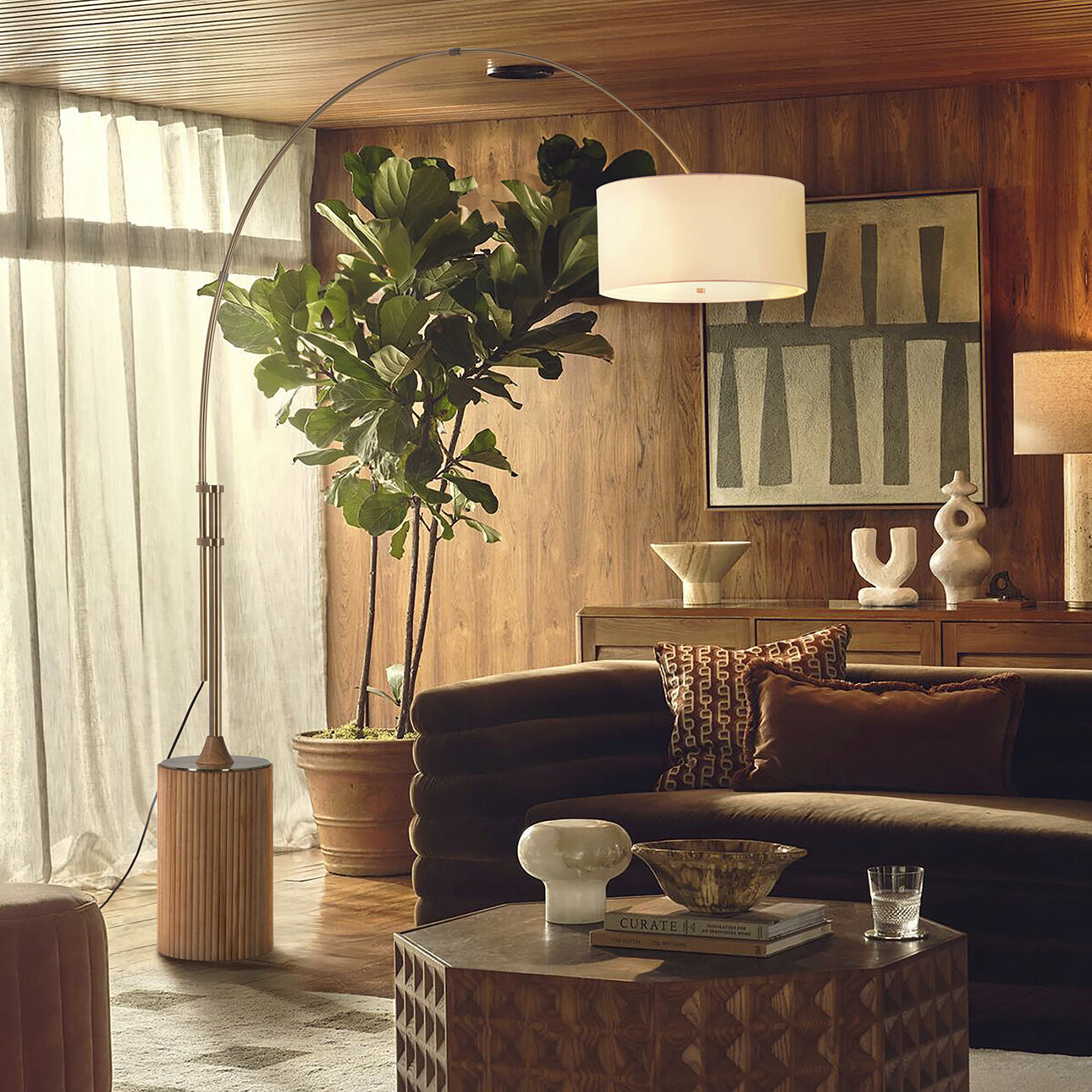 Tambo 86 inch 23.00 watt Natural Ash and Weathered Brass Arc Floor Lamp Portable Light