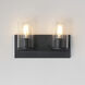 Lateral 2 Light 12 inch Black Bath Vanity Wall Light in Clear