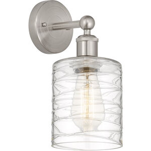 Edison Cobbleskill 1 Light 5 inch Brushed Satin Nickel Sconce Wall Light in Deco Swirl Glass