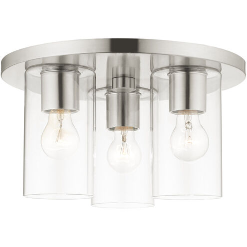 Zurich 3 Light 14 inch Brushed Nickel Flush Mount Ceiling Light