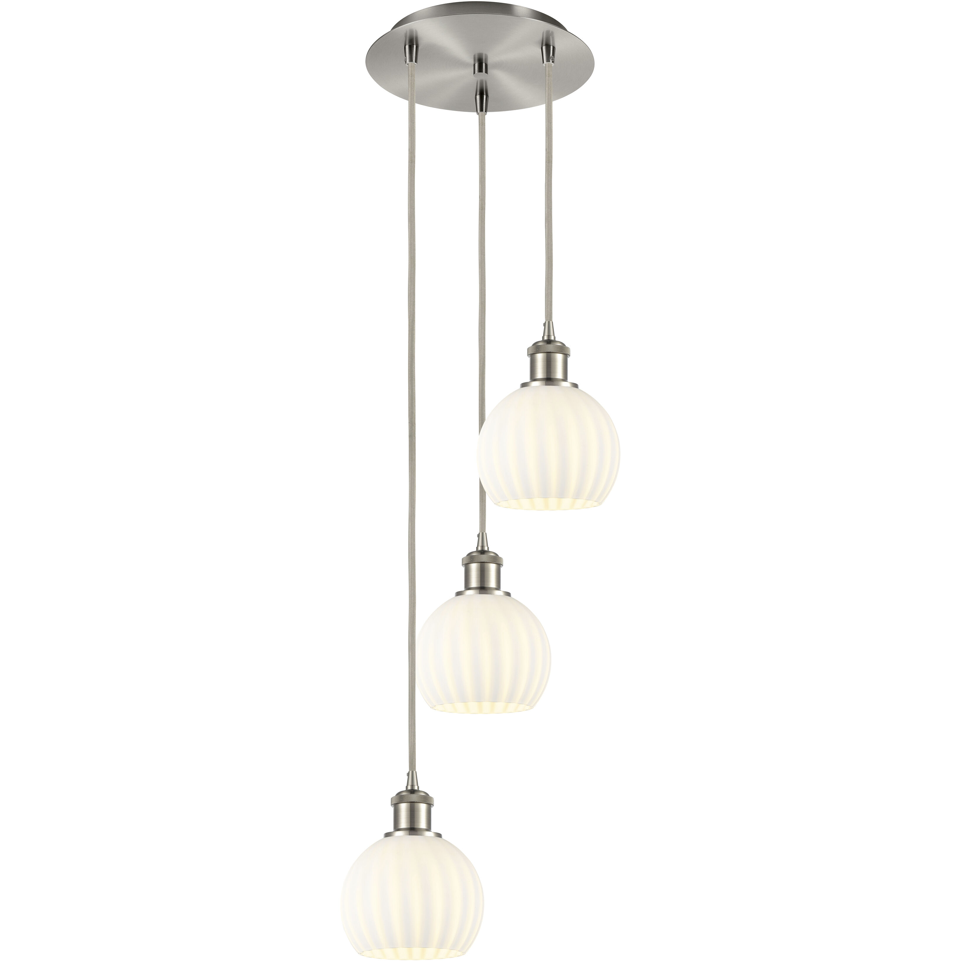 Ballston White Venetian 3 Light 12.5 inch Brushed Satin Nickel Cord Hung Multi Pendant Ceiling Light