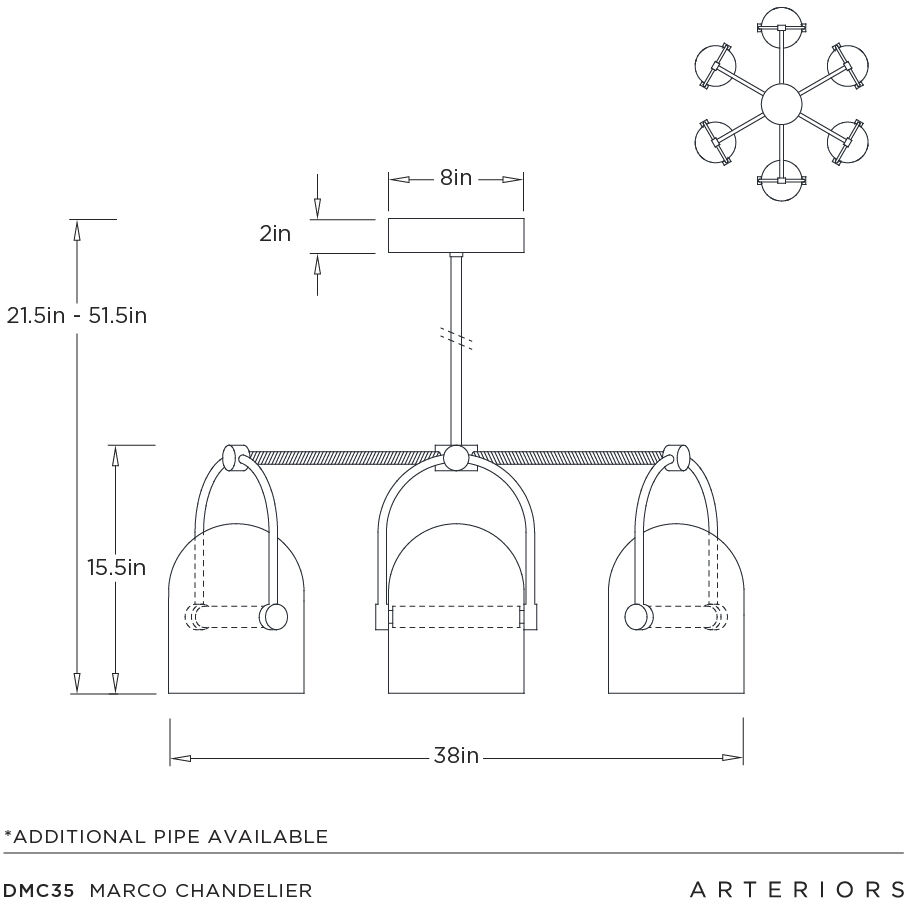 Marco 6 Light 38 inch Antique Brass with Bone Chandelier Ceiling Light