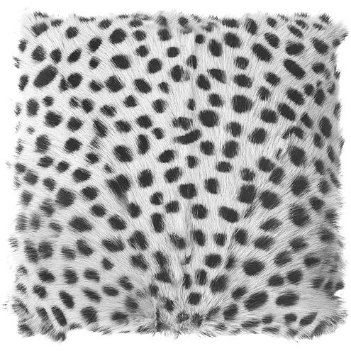 Spotted Goat Fur 16 inch Grey Pouf