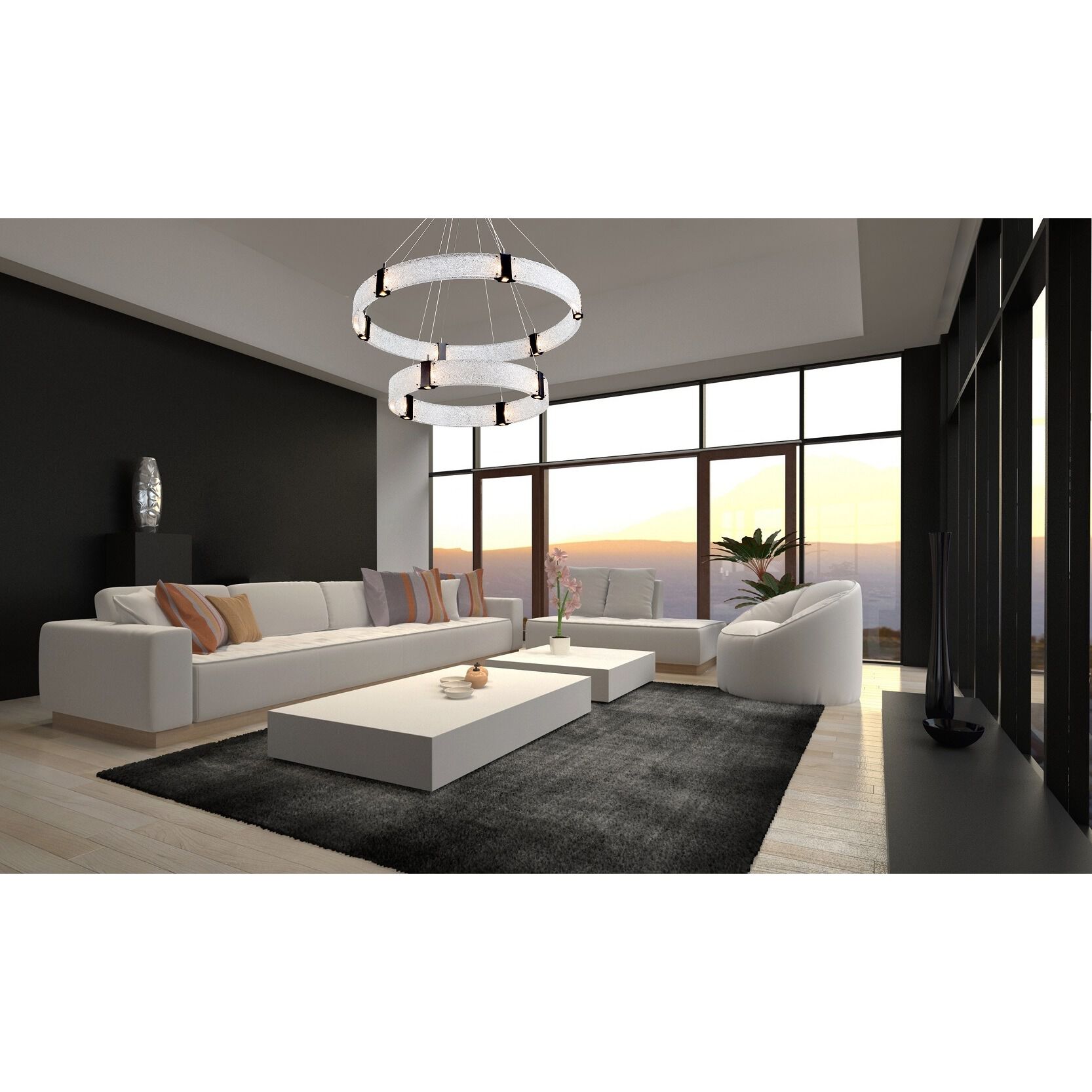 Parallel LED Graphite Chandelier Ceiling Light, Two-Tier Ring