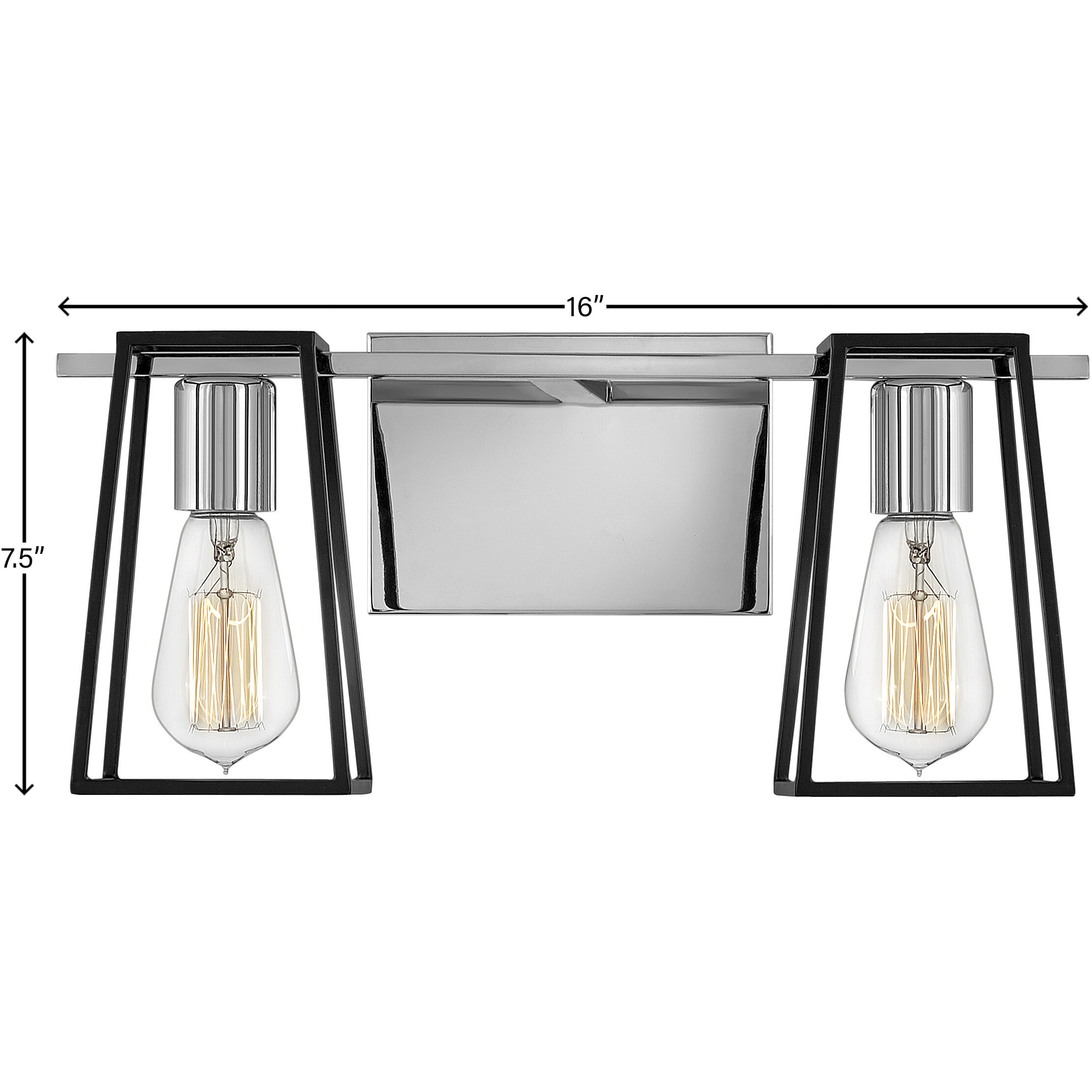 Filmore 2 Light 16 inch Chrome with Satin Black Vanity Light Wall Light