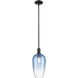 Downtown Urban Brookhaven Flute 1 Light 7 inch Matte Black Mini Pendant Ceiling Light in Sapphire Blue Glass
