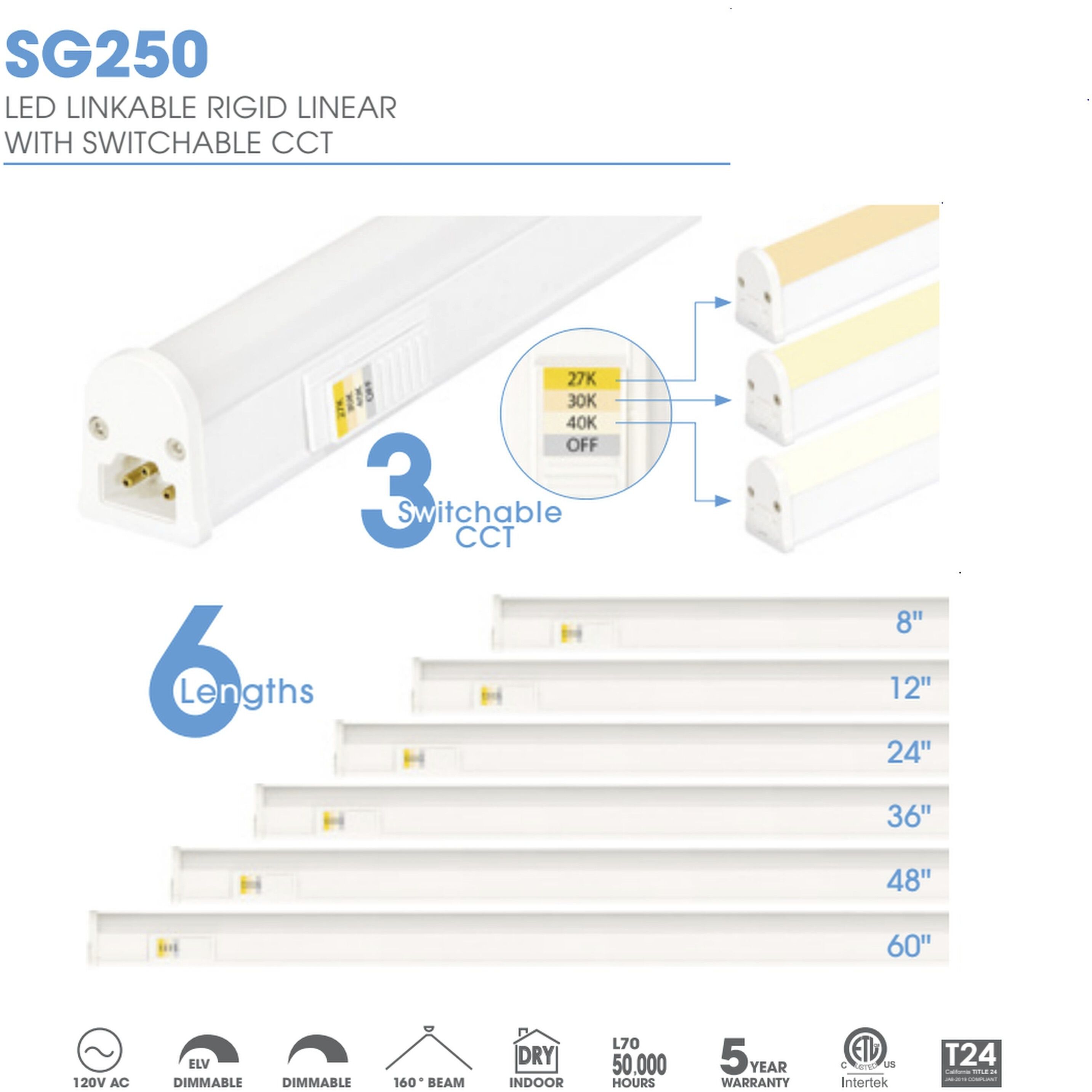 SG250 120 LED 24 inch White Under Cabinet, Linkable
