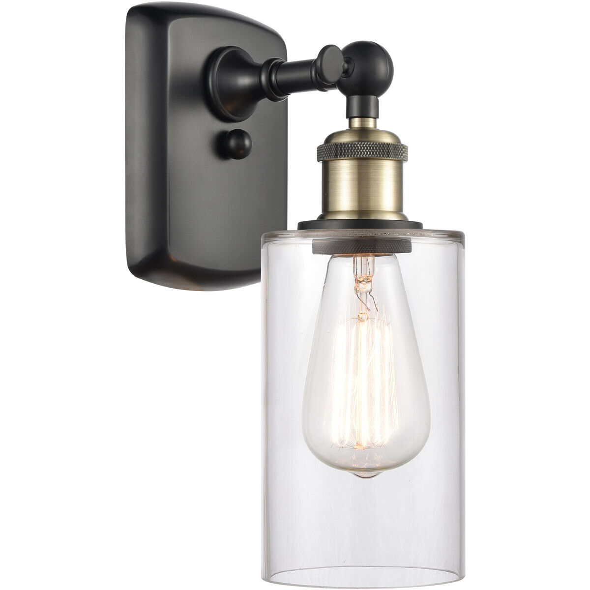 Ballston Clymer LED 3.88 inch Black Antique Brass Sconce Wall Light in Clear Glass, Ballston