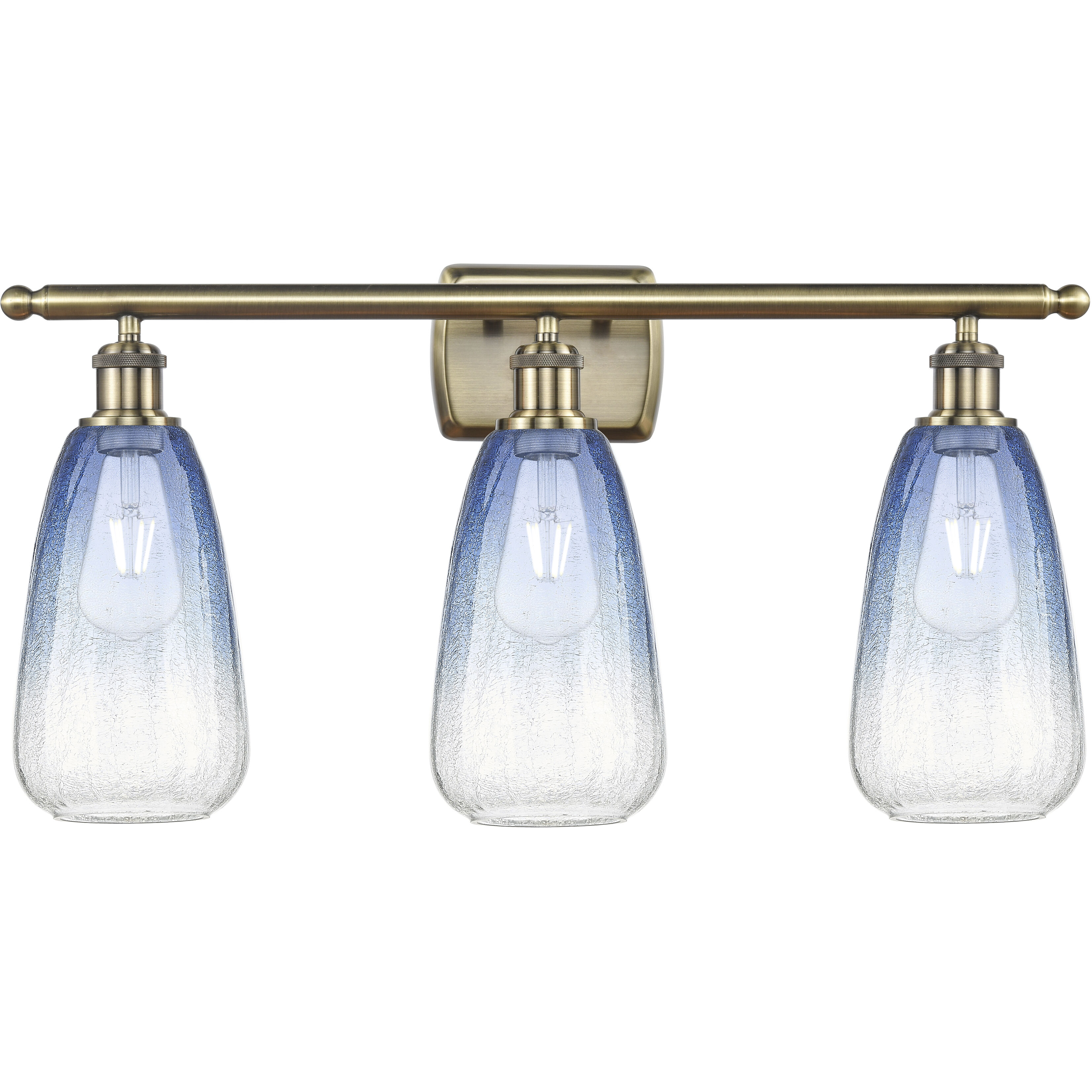 Ballston Brookhaven Almond 3 Light 26 inch Antique Brass Bath Vanity Light Wall Light in Sapphire Blue Glass