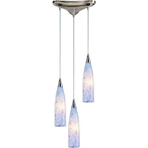 Lungo 3 Light 10 inch Satin Nickel Mini Pendant Ceiling Light in Snow White Glass