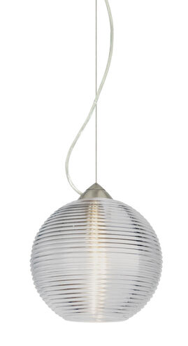 Kristall 1 Light Satin Nickel Pendant Ceiling Light in Clear Glass, Incandescent