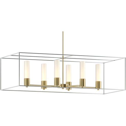 Portico 6 Light 42 inch Modern Brass and Vintage Platinum Pendant Ceiling Light in Modern Brass/Vintage Platinum, Opal