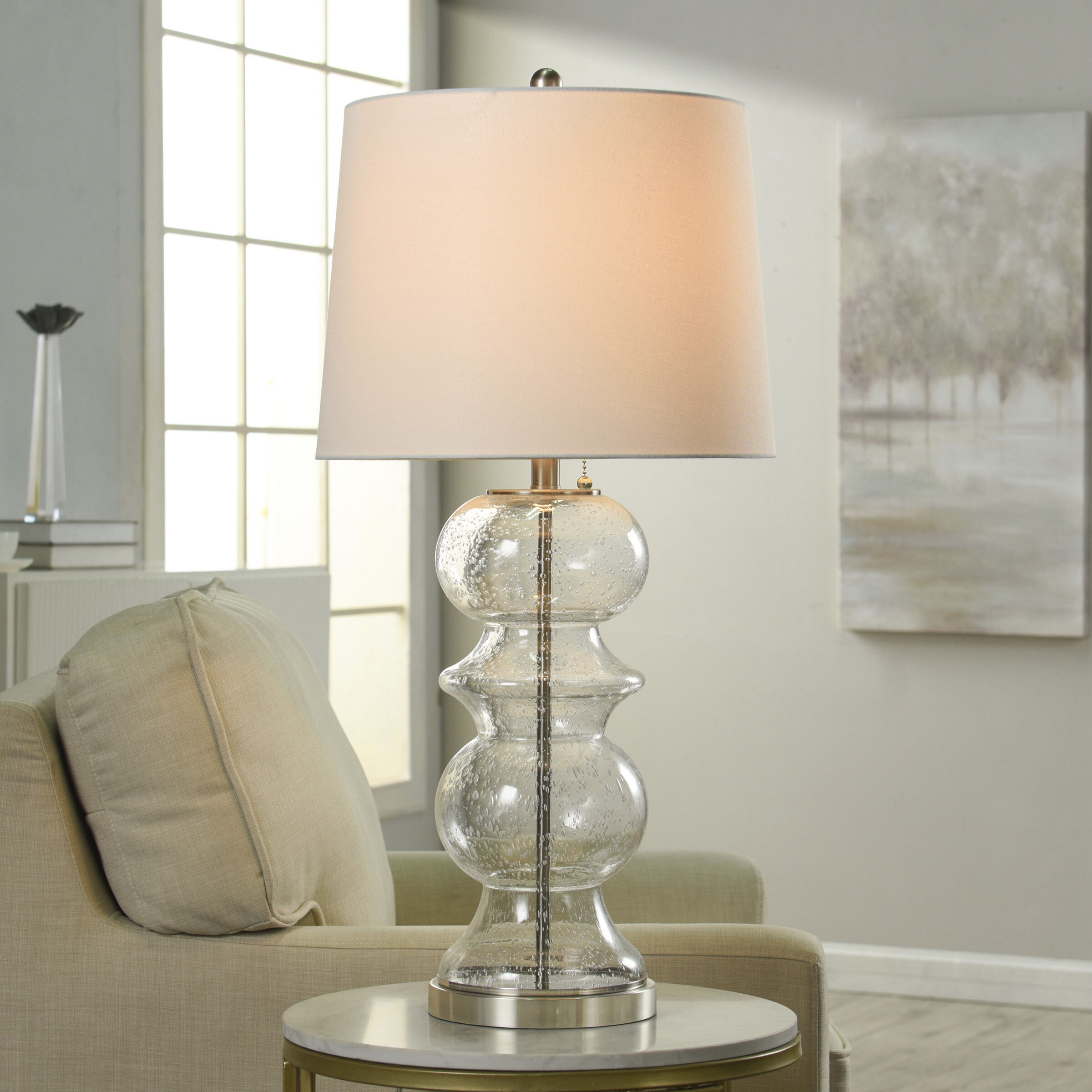 Hannah 32 inch 100.00 watt Clear Seeded and Silver Table Lamp Portable Light