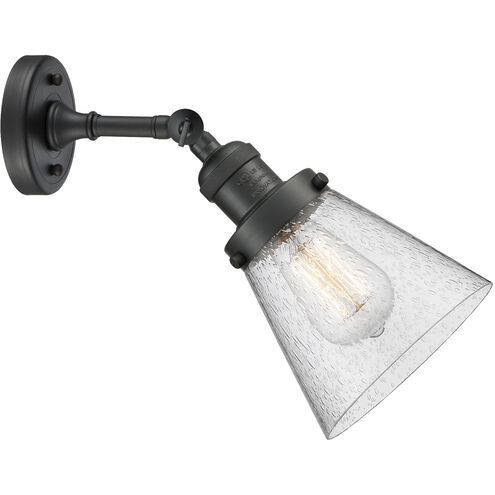 Franklin Restoration Small Cone 1 Light 6 inch Matte Black Sconce Wall Light in Seedy Glass, Franklin Restoration