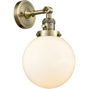 Franklin Restoration Large Beacon 1 Light 8 inch Antique Brass Sconce Wall Light in Cased Matte White Glass, Franklin Restoration