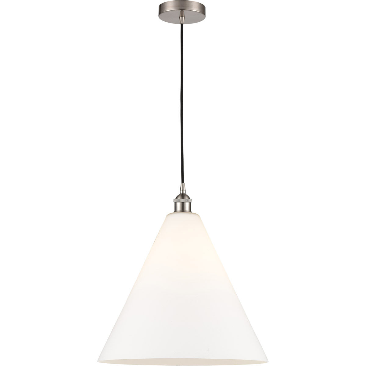 Edison Cone LED 16 inch Brushed Satin Nickel Pendant Ceiling Light in Matte White Glass