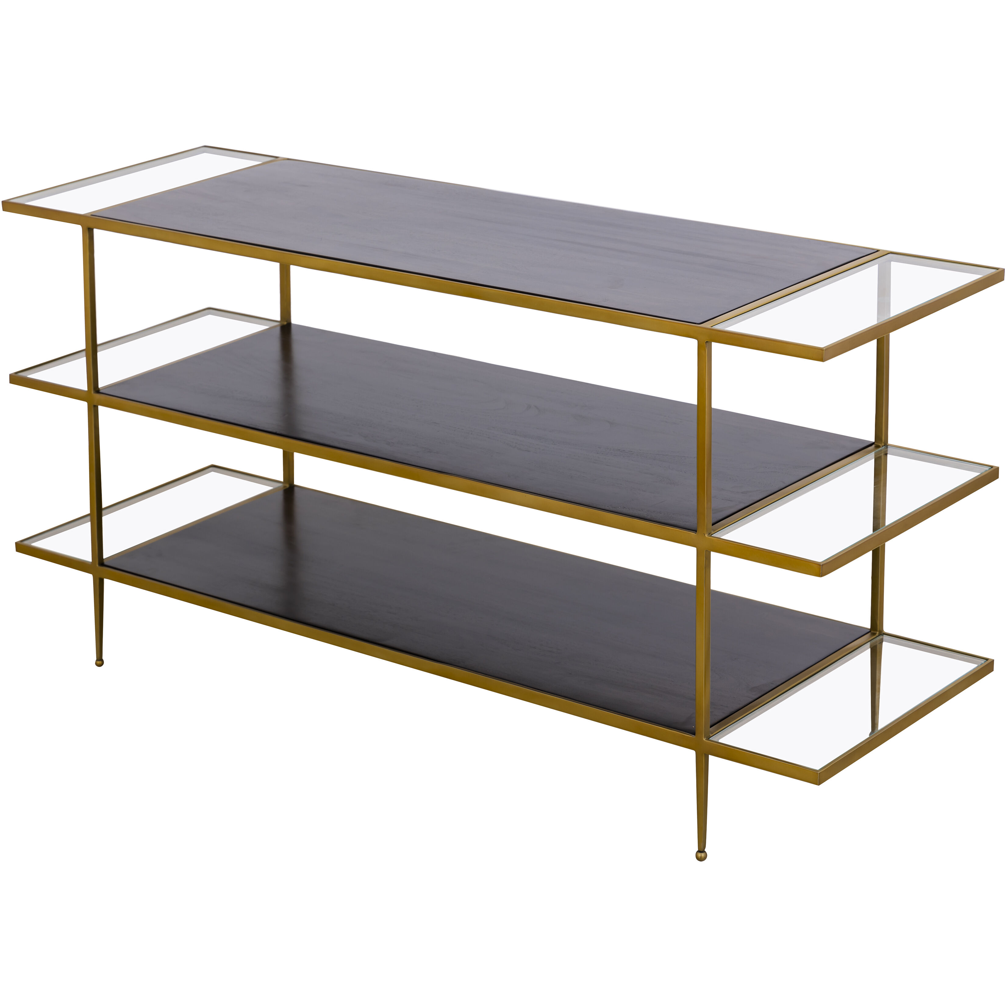 Carrick 60 X 18 inch Dark Brown with Brass and Clear Console Table