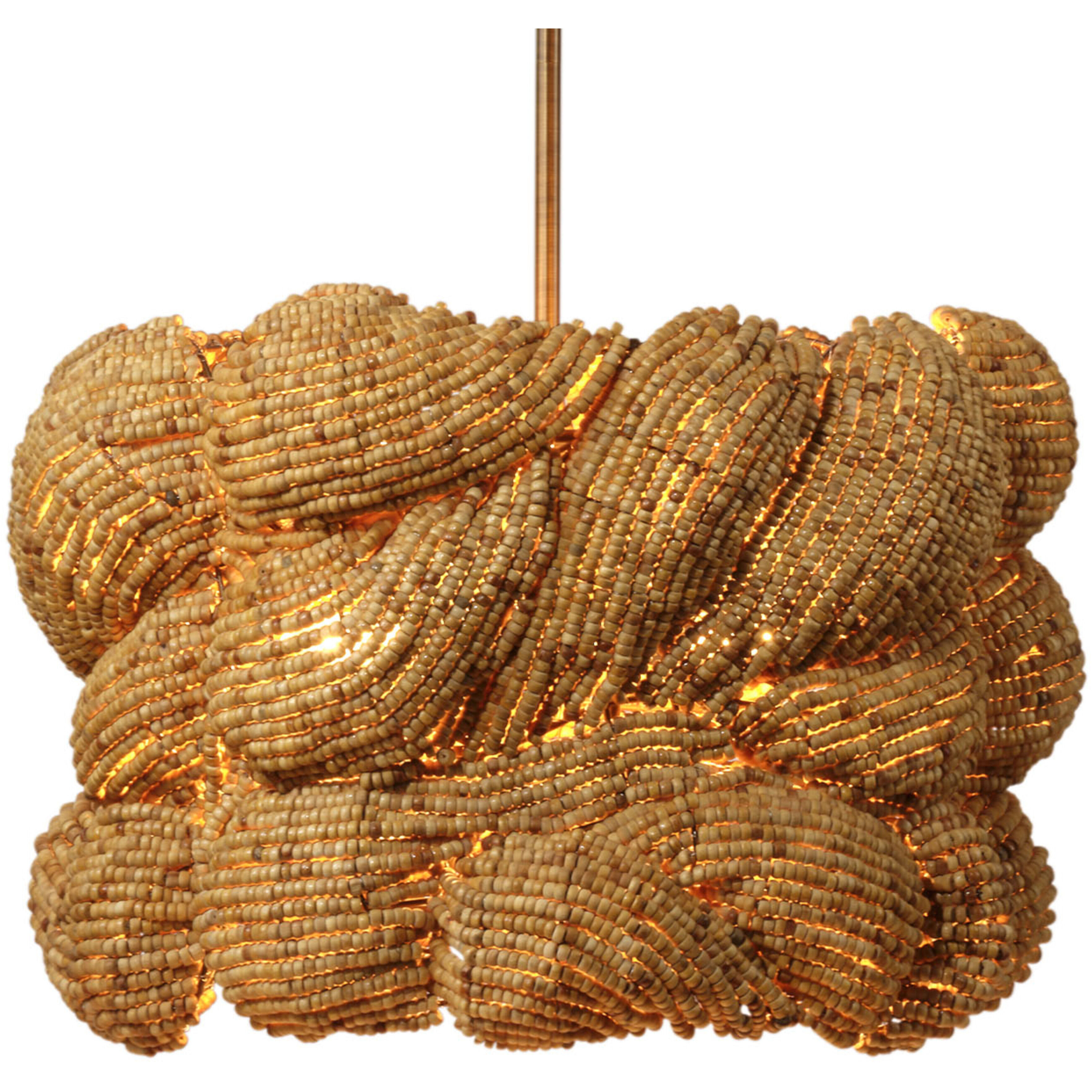 Anguilla LED 25 inch Natural Wood Beads Chandelier Ceiling Light, Small, Inline