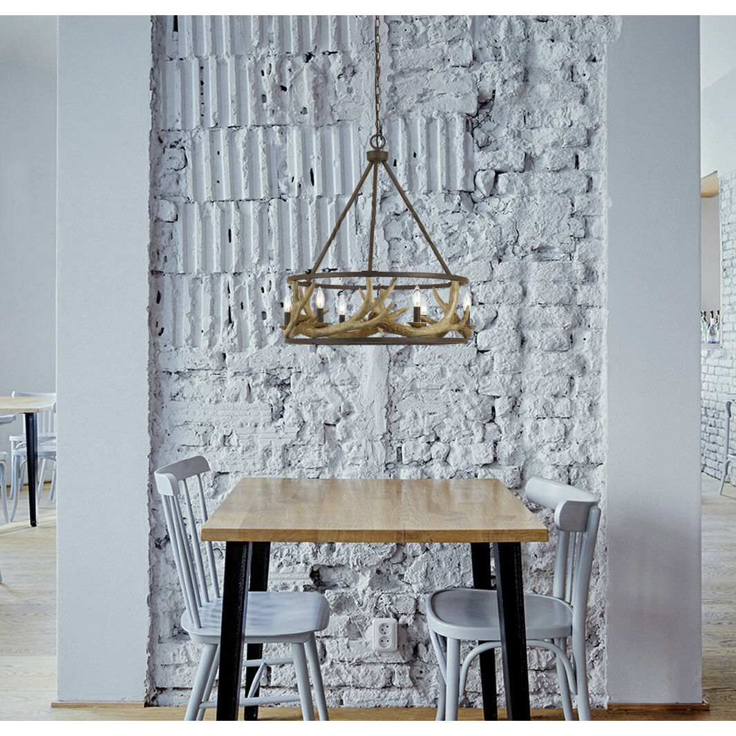 Antler 6 Light 26 inch Rust Chandelier Ceiling Light