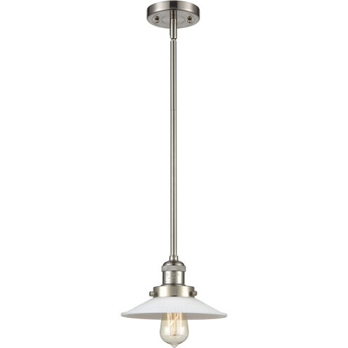 Franklin Restoration Halophane 1 Light 8.5 inch Brushed Satin Nickel Mini Pendant Ceiling Light in Incandescent, Matte White Halophane Glass, Franklin Restoration