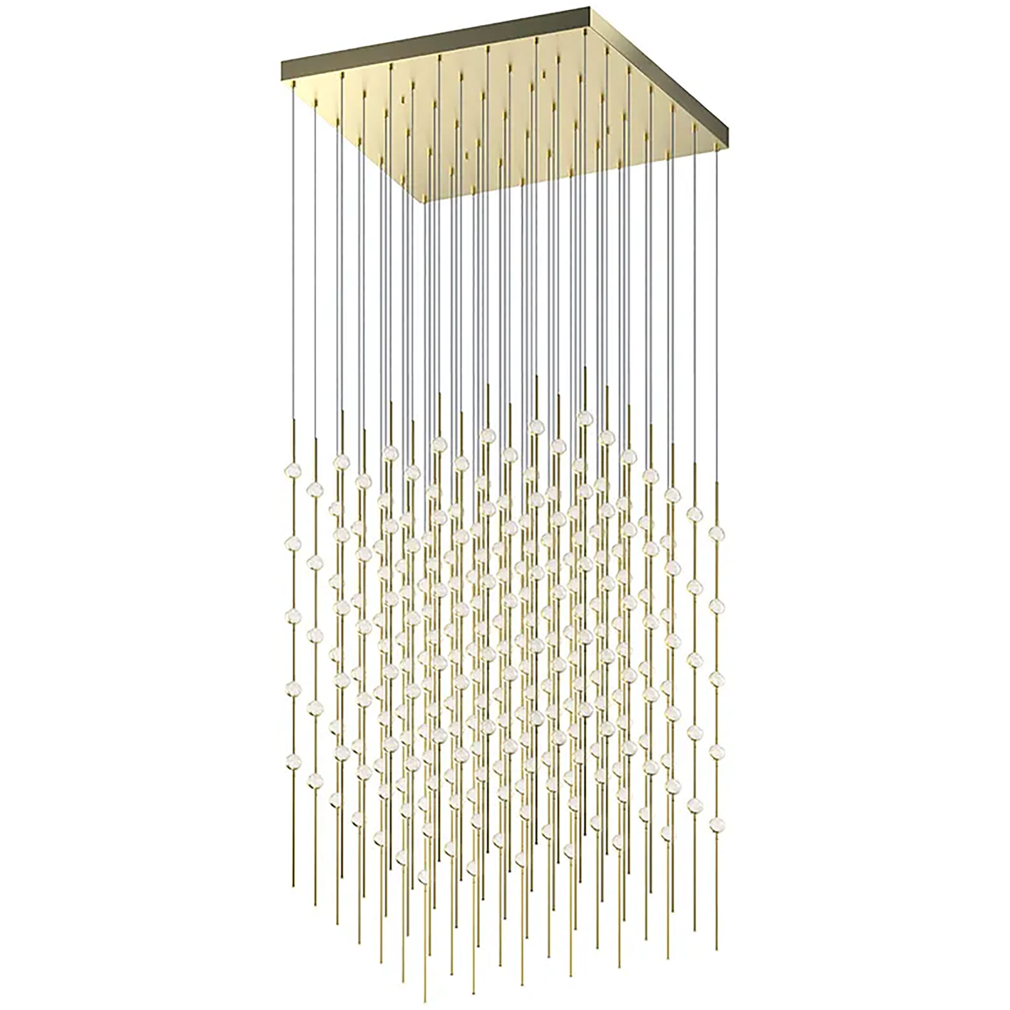 Constellation Cosmic Cube LED 30 inch Satin Brass Chandelier Ceiling Light in 3000K, Clear Faceted Acrylic, 10 FT. Cord